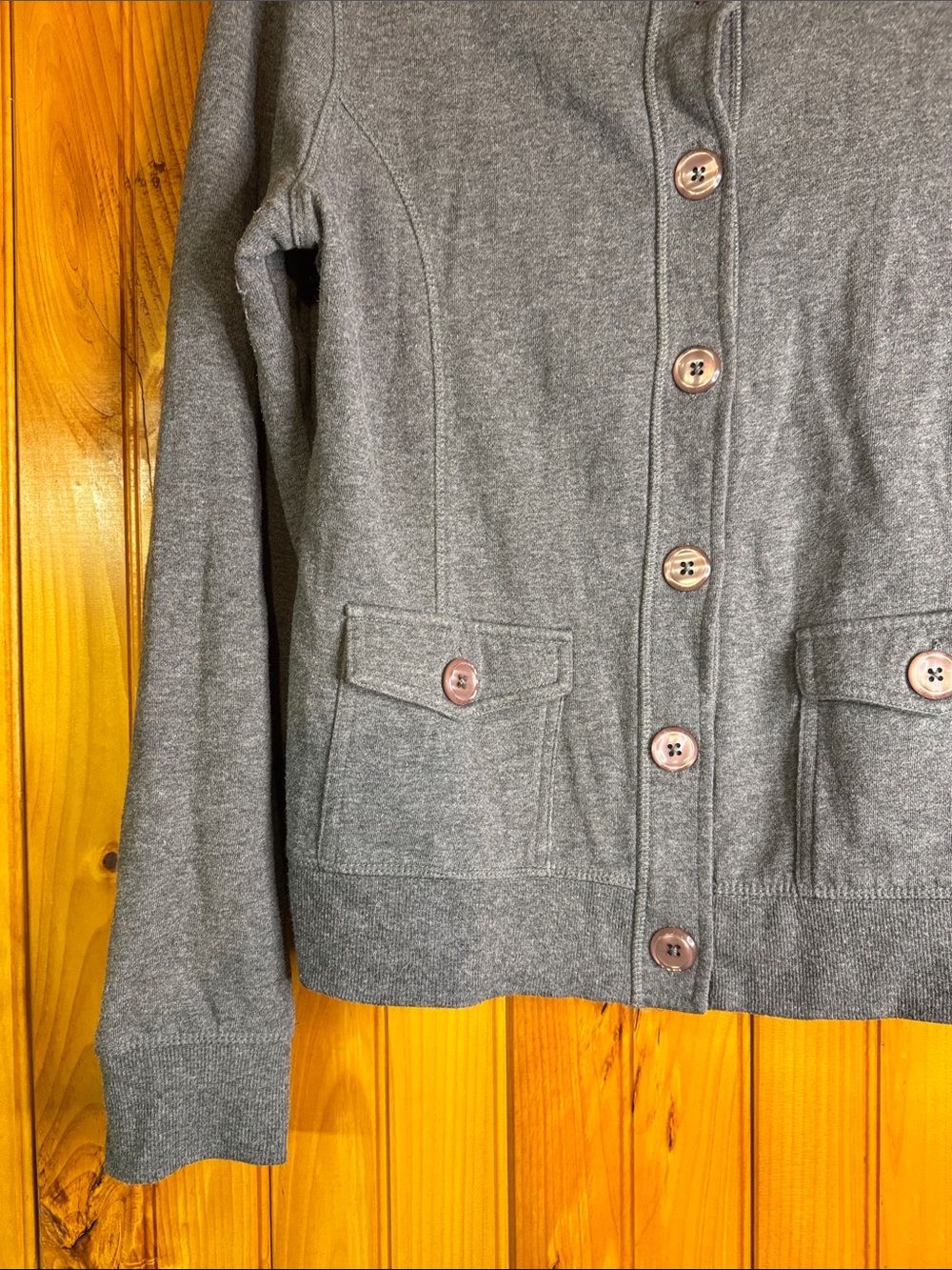 Guess Gray Rib Collar Button-Front Cardigan - Picture 6 of 10